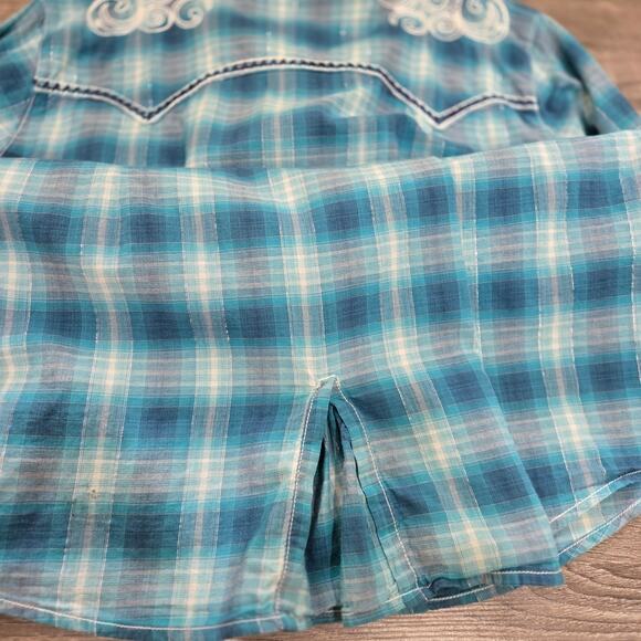 Wrangler Rock 47 Vibrant Blue Long Sleeve Notched Collar Button Down Shirt - Picture 8 of 10